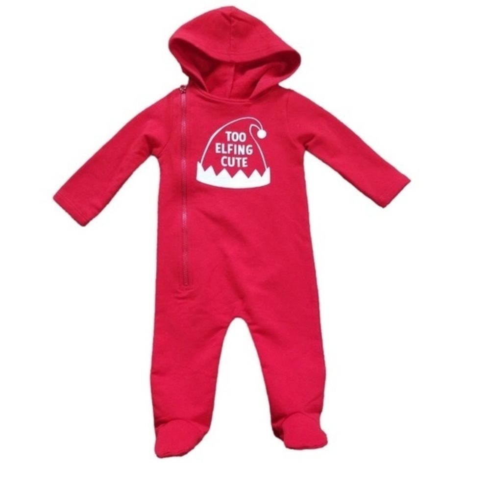 New Lullaby Lane "Too Elfing Cute"‎ Red Hooded Fleece Playsuit Sz. 0-3M